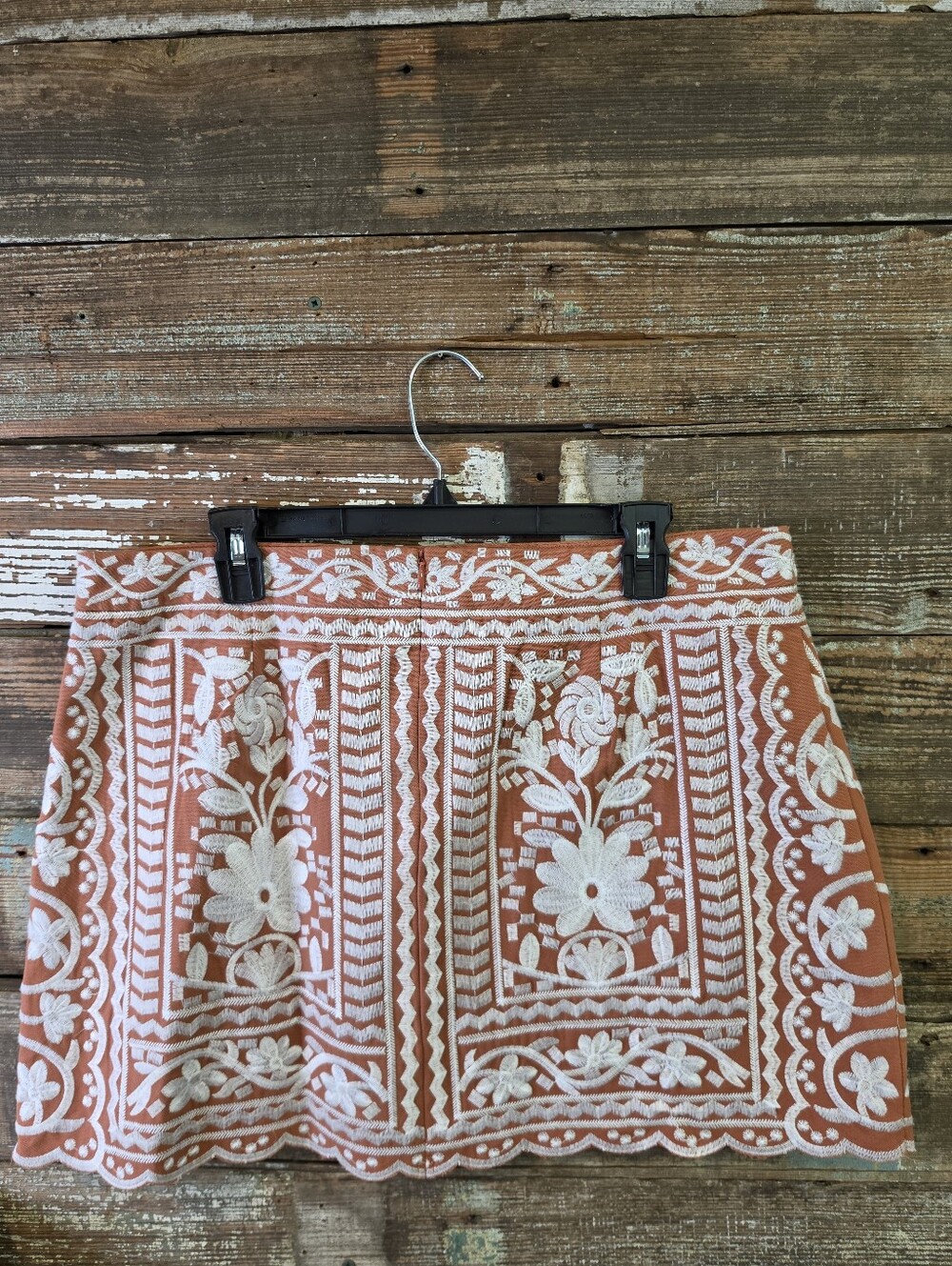 J. Marie XL Terracotta Embroidered Floral Cotton Skirt Boho Mini Skirt NWT - Picture 3 of 5